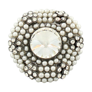 Fashion Alloy Simulated Pearls Black White Clear CZ Statement Cocktail Ring