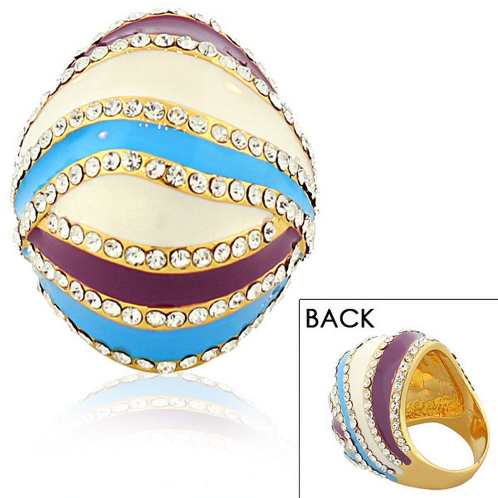 Fashion Alloy Yellow Gold-Tone Purple White Clear CZ Flower Floral Cocktail Ring