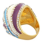 Fashion Alloy Yellow Gold-Tone Purple White Clear CZ Flower Floral Cocktail Ring