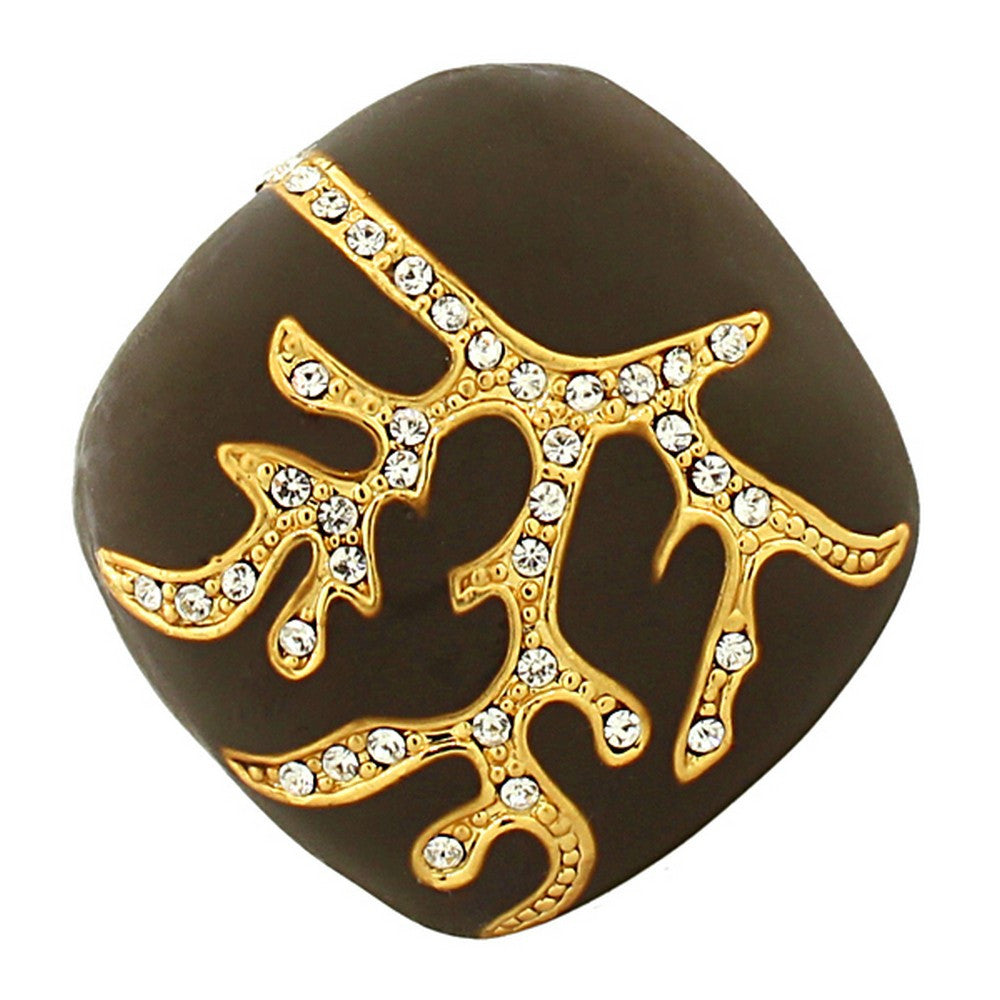Fashion Alloy Yellow Gold-Tone Brown White Clear CZ Statement Cocktail Ring