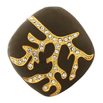 Fashion Alloy Yellow Gold-Tone Brown White Clear CZ Statement Cocktail Ring