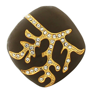 Fashion Alloy Yellow Gold-Tone Brown White Clear CZ Statement Cocktail Ring