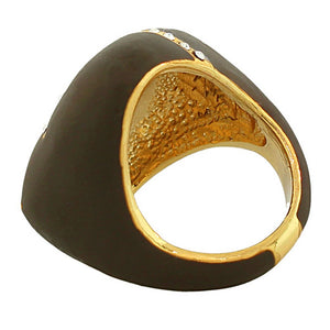 Fashion Alloy Yellow Gold-Tone Brown White Clear CZ Statement Cocktail Ring