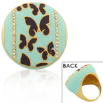 Fashion Alloy Yellow Gold-Tone Turquoise-Tone Brown Butterflies CZ Cocktail Ring