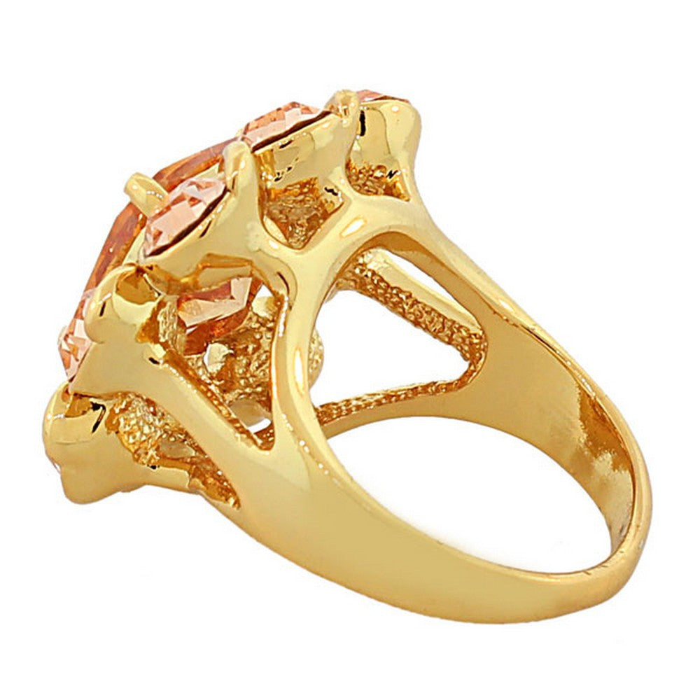 Fashion Alloy Yellow Gold-Tone Brown Peach-Tone CZ Statement Cocktail Ring