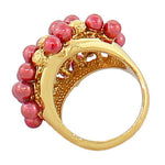 Fashion Alloy Yellow Gold-Tone Pink Red Beads Statement Cocktail Ring
