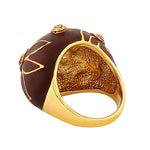 Fashion Alloy Yellow Gold-Tone Brown CZ Flower Floral Design Statement Cocktail Ring