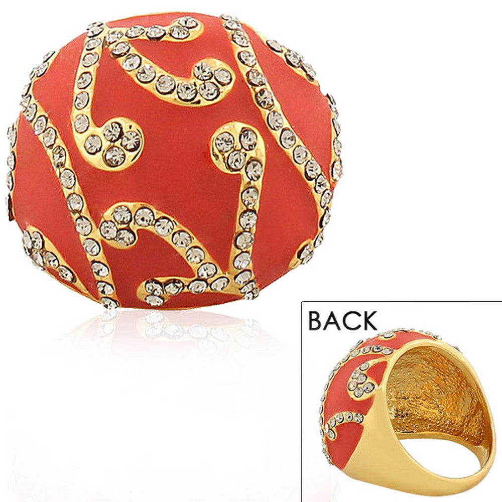 Fashion Alloy Yellow Gold-Tone Red White Clear CZ Statement Cocktail Ring