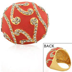 Fashion Alloy Yellow Gold-Tone Red White Clear CZ Statement Cocktail Ring