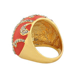 Fashion Alloy Yellow Gold-Tone Red White Clear CZ Statement Cocktail Ring