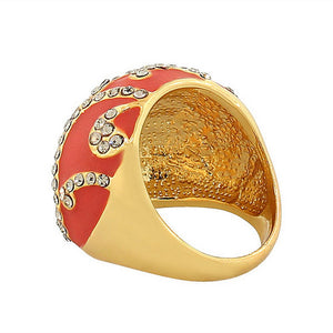 Fashion Alloy Yellow Gold-Tone Red White Clear CZ Statement Cocktail Ring