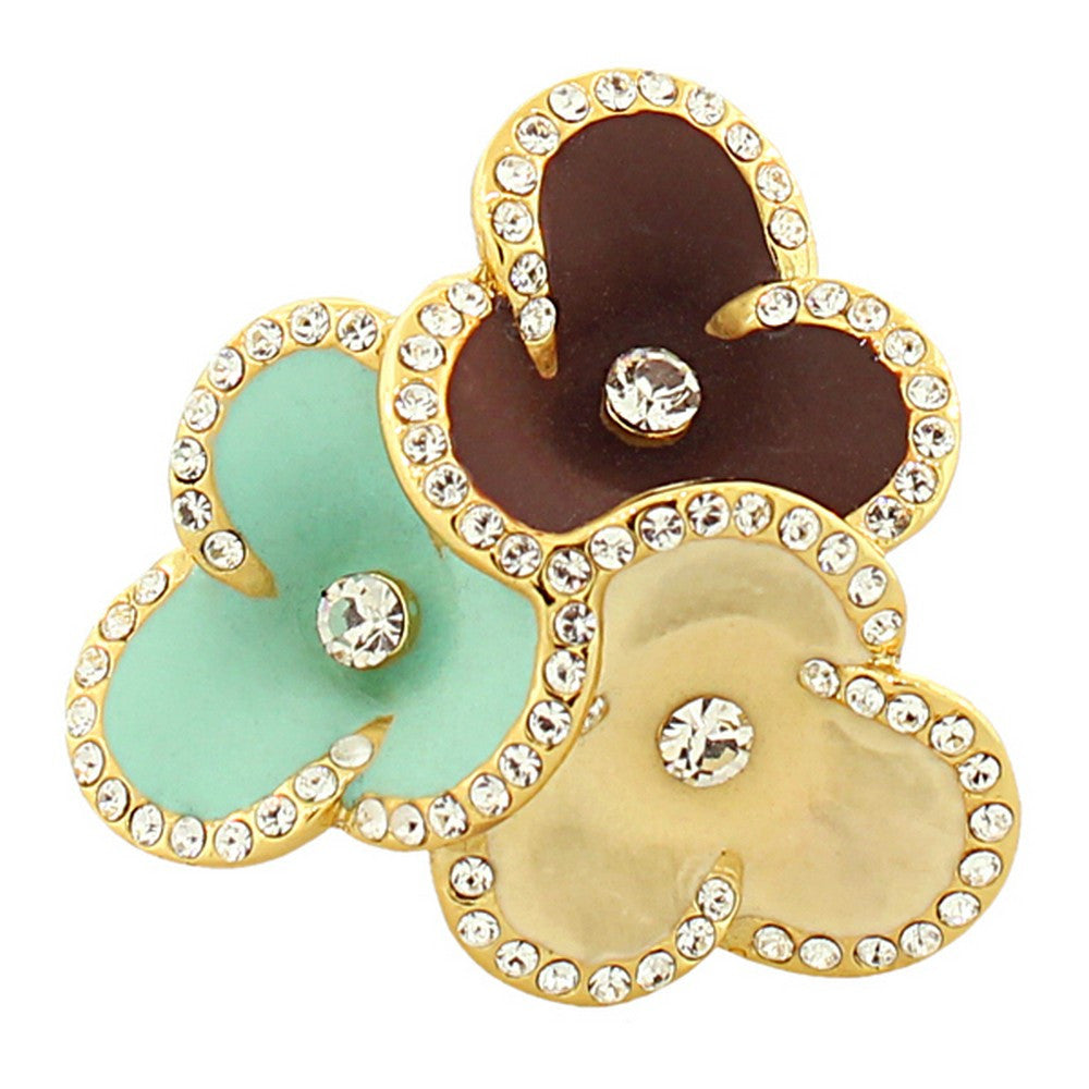 Fashion Alloy Yellow Gold-Tone Turquoise-Tone Brown Flower Floral Cocktail Ring
