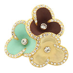 Fashion Alloy Yellow Gold-Tone Turquoise-Tone Brown Flower Floral Cocktail Ring