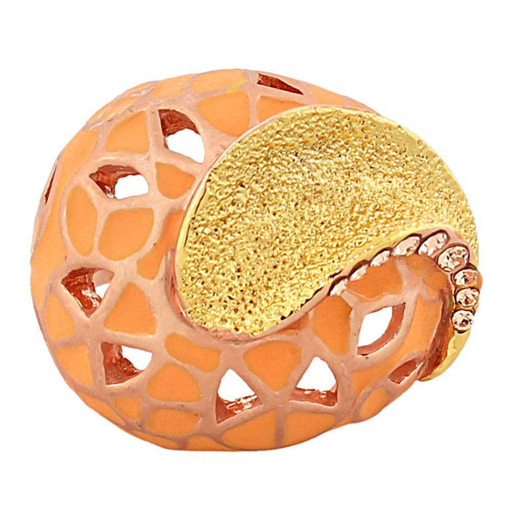 Fashion Alloy Yellow Rose Gold-Tone Orange Brown CZ Statement Cocktail Ring