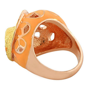 Fashion Alloy Yellow Rose Gold-Tone Orange Brown CZ Statement Cocktail Ring