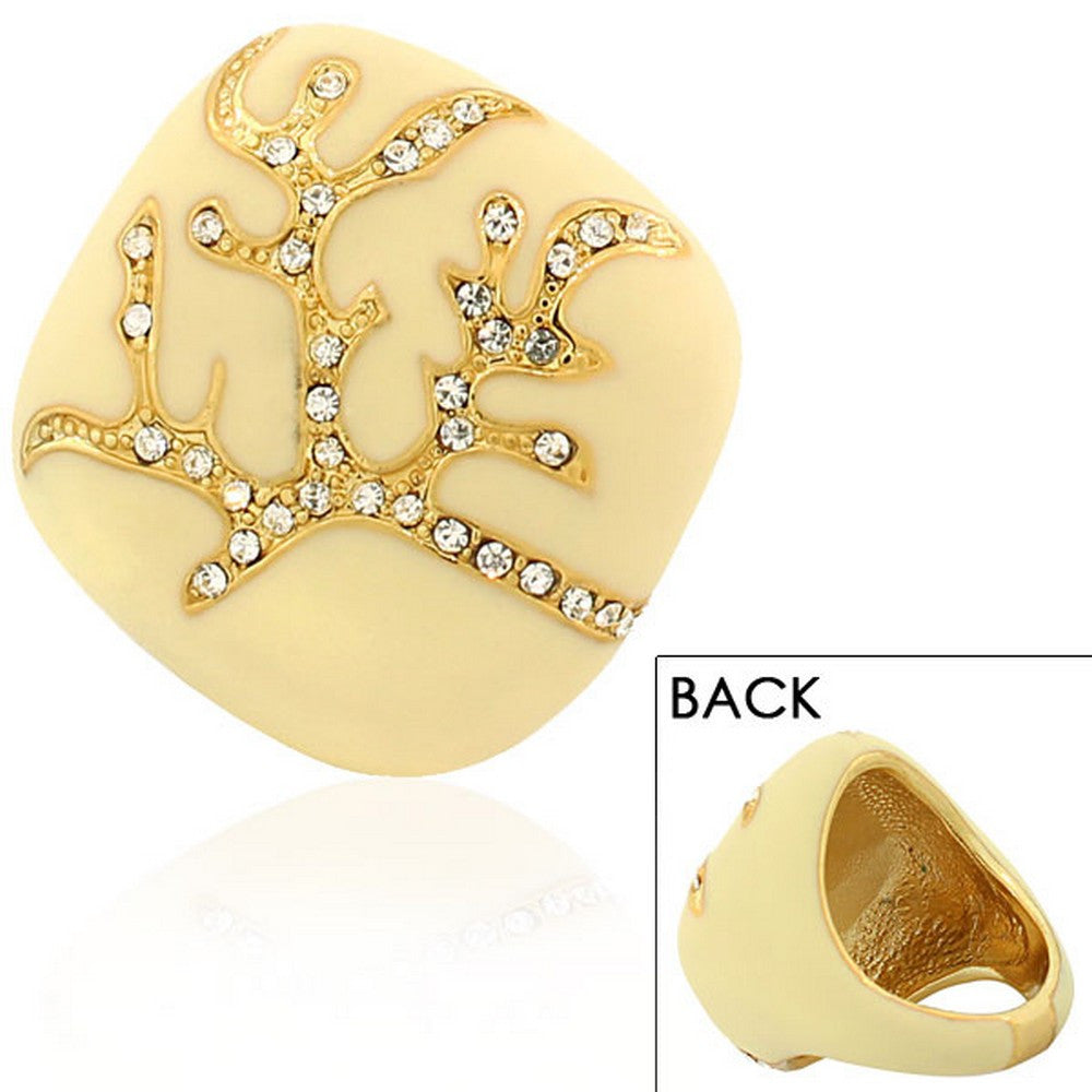 Fashion Alloy Yellow Gold-Tone White Ivory-Tone Clear CZ Statement Cocktail Ring