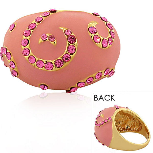 Fashion Alloy Yellow Gold-Tone Pink CZ Statement Cocktail Ring