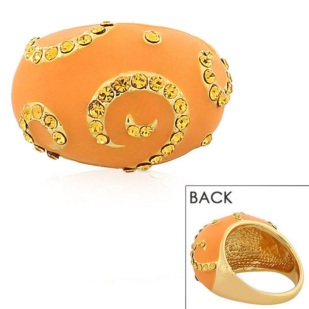 Fashion Alloy Yellow Gold-Tone Orange CZ Statement Cocktail Ring