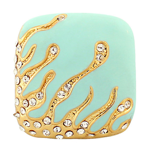Fashion Alloy Yellow Gold-Tone CZ Simulated Light Turquoise Statement Cocktail Ring