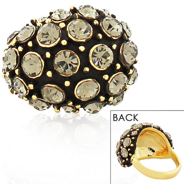 Fashion Alloy Yellow Gold-Tone Black CZ Statement Cocktail Ring
