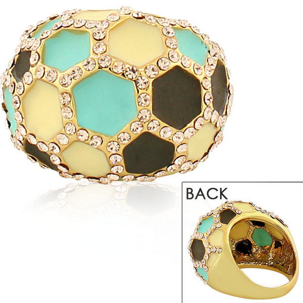Fashion Alloy Yellow Gold-Tone Brown White Turquoise-Tone Statement Cocktail Ring