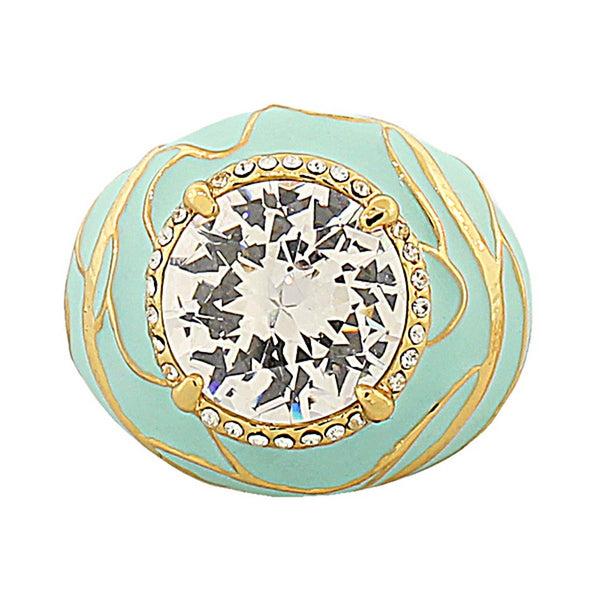 Yellow Gold Tone Enamel Large Solitaire Fashion Cocktail Ring
