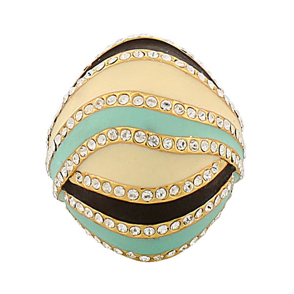 Fashion Yellow Gold-Tone Turquoise-Tone Brown Clear CZ Statement Cocktail Ring