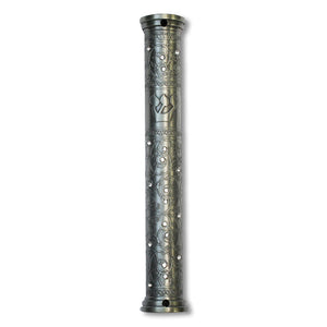 Nickel Gray Silver-Tone Clear CZ Jewish Classic Filigree Mezuzah Case,  6"