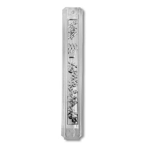 Clear Plastic Silver-Tone Design Classic Mezuzah Case Attached Shin, 6"