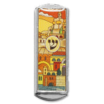 Nickel Bright Orange Car Mezuzah Jerusalem Shin City Design, 2" - Made in Israel