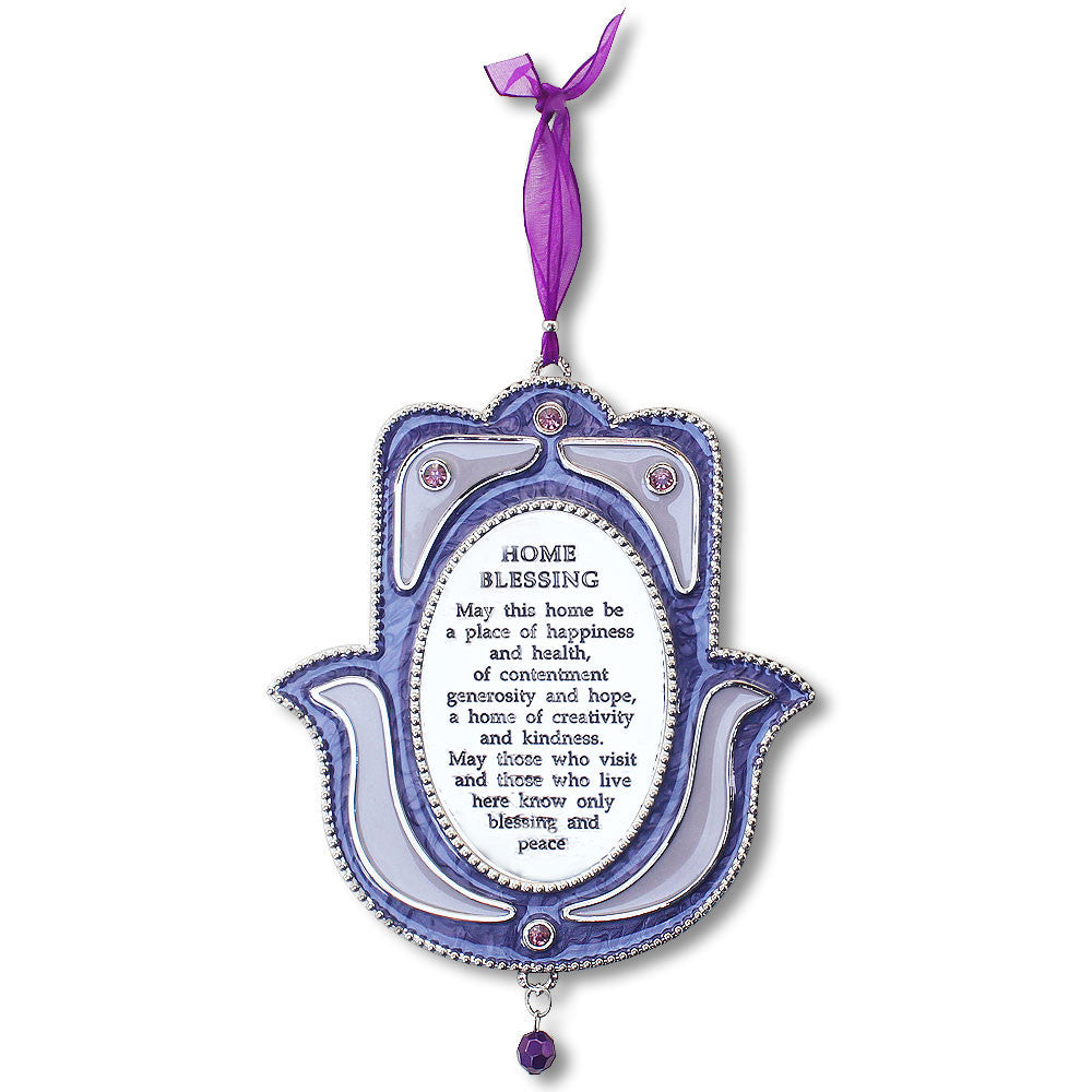 Blessing for Home English Good Luck Hamsa Hand - Purple Enamel - Made in Israel
