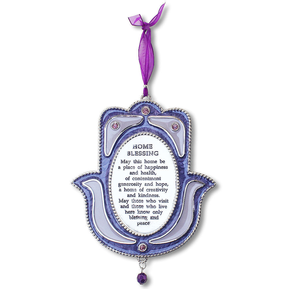 Blessing for Home English Good Luck Hamsa Hand - Purple Enamel - Made in Israel