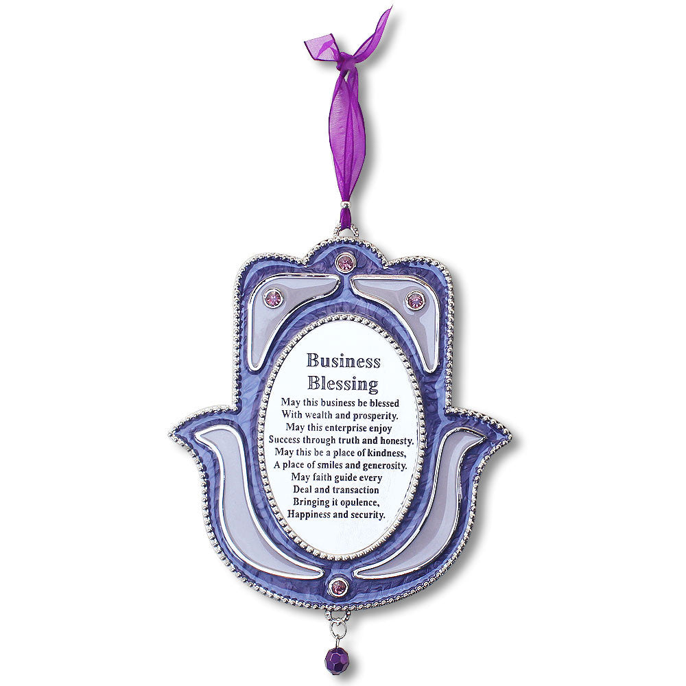 Blessing for Business English Good Luck Hamsa Purple CZ Enamel - Made in Israel