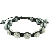 White Ball Beaded Black Cord Adjustable Bracelet