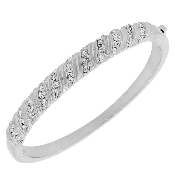 Fashion Alloy Silver-Tone White CZ Bangle Bracelet