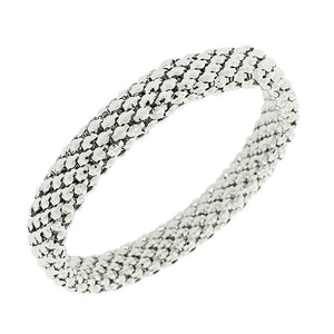 EDFORCE Stainless Steel White Gold Silver-Tone Mesh Narrow Stretch Bangle Bracelet