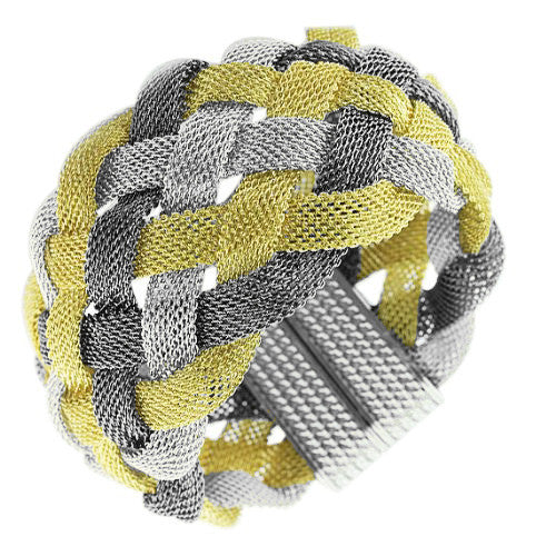 Fashion Alloy Multi-Tone Wide Mesh Braided Bracelet