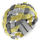 Fashion Alloy Multi-Tone Wide Mesh Braided Bracelet