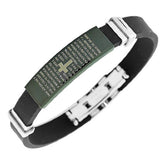 Stainless Steel Black Rubber Silicone Cross Lord Our God Prayer in Spanish Men's Bracelet