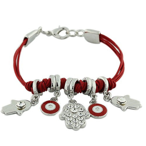 Fashion Alloy Red Evil Eye Hamsa White CZ Bracelet