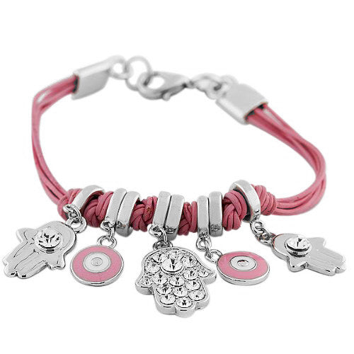 Fashion Alloy Pink Evil Eye Hamsa White CZ Bracelet