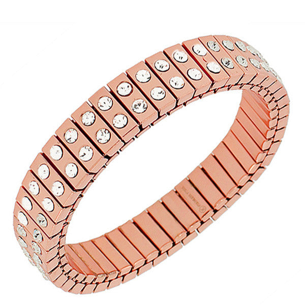 Stainless Steel Rose Gold-Tone White CZ Stretch Bangle Bracelet