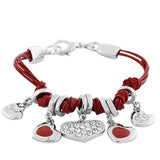 Fashion Alloy Red Hearts Love Heart White CZ Bracelet