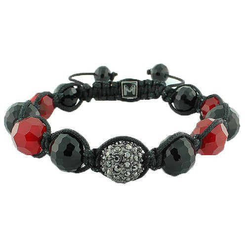 Red Black CZ Ball Simulated Onyx Beaded Adjustable Macrame Bracelet