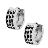 Stainless Steel Black White CZ Hoop Huggie Earrings