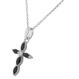 925 Sterling Silver CZ Black Marquise Stones Cross Pendant