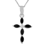 925 Sterling Silver Religious Cross Black CZ Pendant Necklace