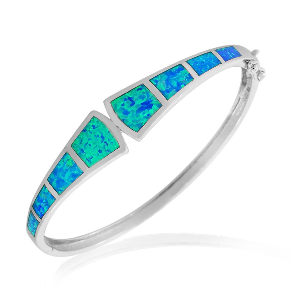 925 Sterling Silver Blue Turquoise-Tone Simulated Opal Bangle Bracelet