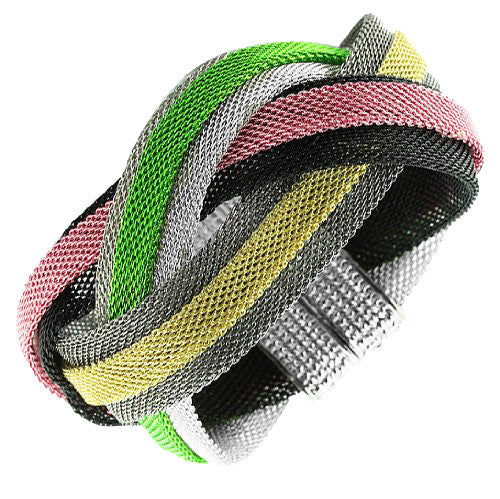 Fashion Alloy Multi-Tone Wide Mesh Braided Bracelet