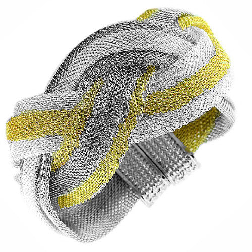 Fashion Alloy Multi-Tone Wide Mesh Braided Bracelet
